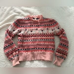 J.Crew Crewcuts pink red and navy Blue Knit Sweater with swans and hearts